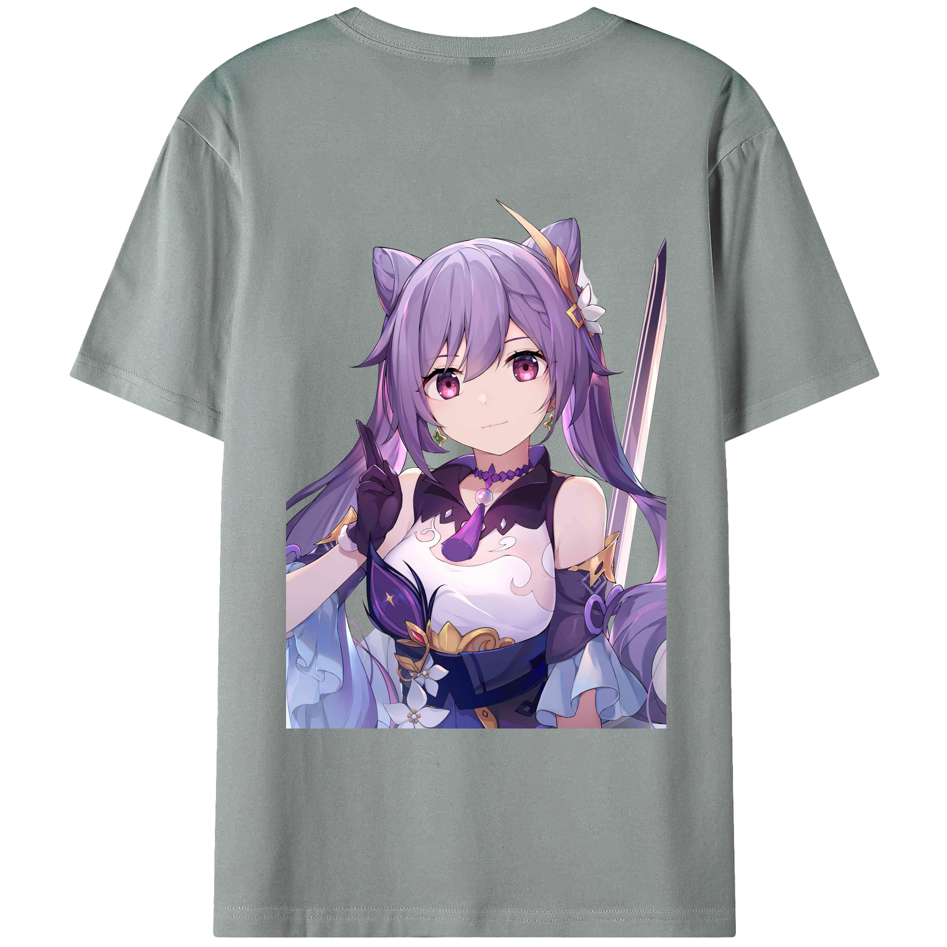 げんし神 刻晴 こくせい genshin Kokusei 綿100％ メンズ半袖Tシャツ（バックプリント） 通気性